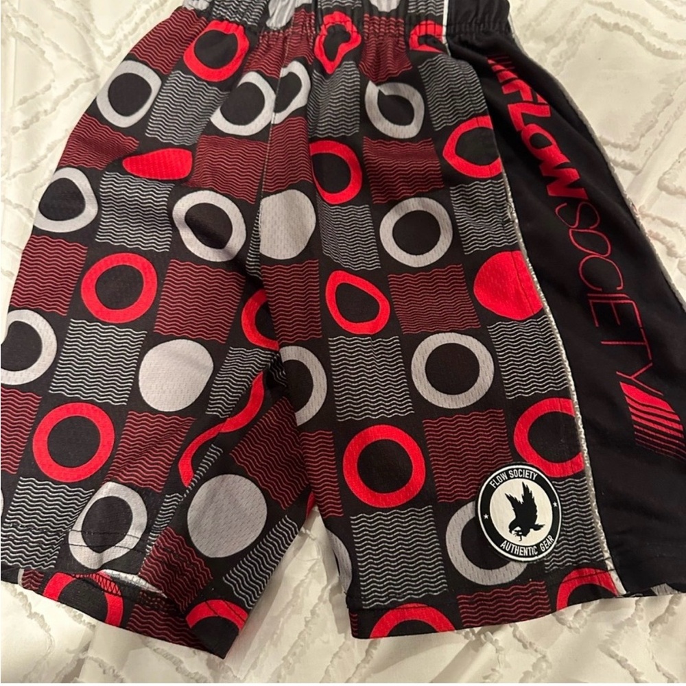 Flow Society Boys Black & Red Geo Print Athletic Shorts